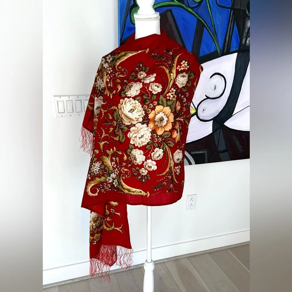 DESIGNER SCARF Diva wool printed with silk fringe